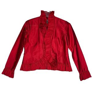 Lafayette 148 Blazer Womens 8 Red Open Front Ruffles‎ Modern Romantic Feminine